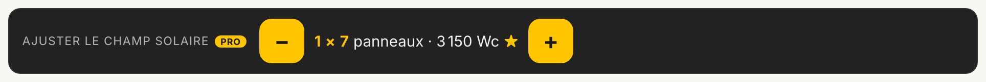 Pro feature: solar array simulator with minus and plus buttons to adjust the number of panels